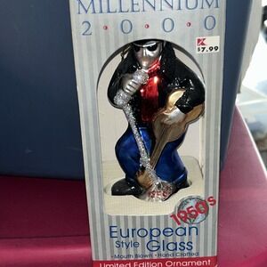 VTG Elvis Presley 1950's Ornament Millennium 2000 Mouth Blown Glass Hand Made